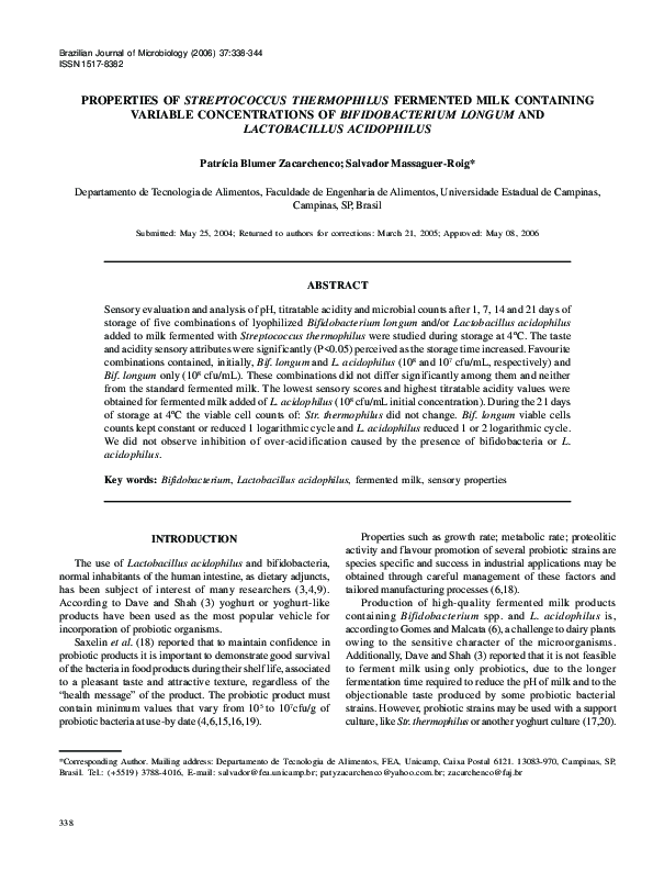 (PDF) Properties of Streptococcus thermophilus fermented milk ...