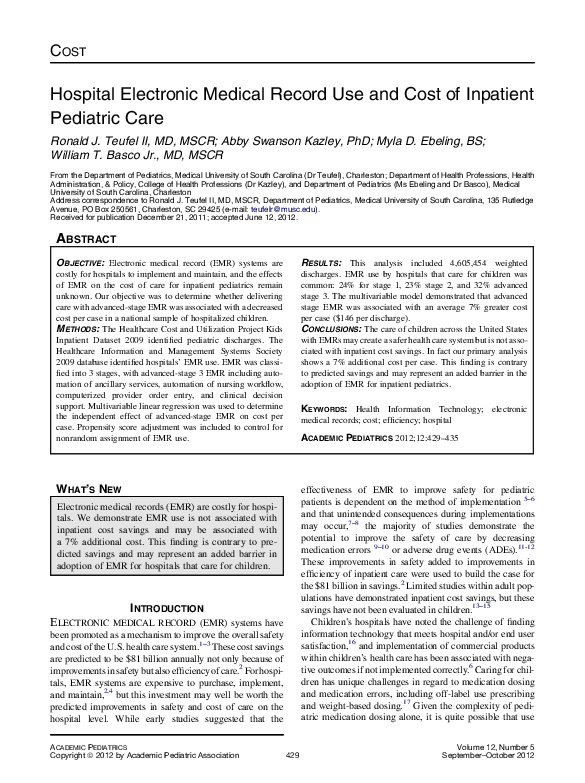 (PDF) Hospital Electronic Medical Record Use and Cost of Inpatient ...