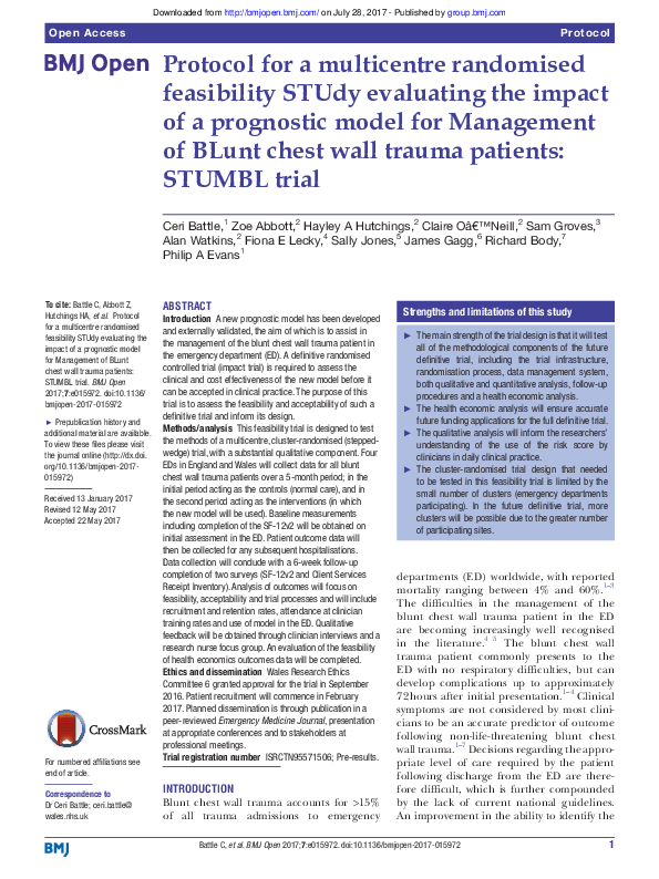 (PDF) Protocol for a multicentre randomised feasibility STUdy ...