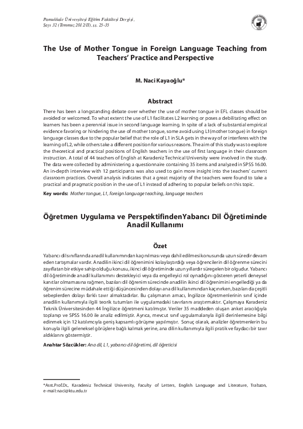 (PDF) The Use of Mother Tongue in Foreign Language Teaching from ...