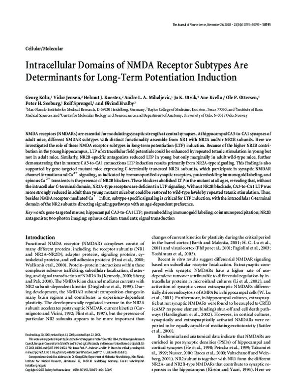(PDF) Intracellular domains of NMDA receptor subtypes are determinants ...