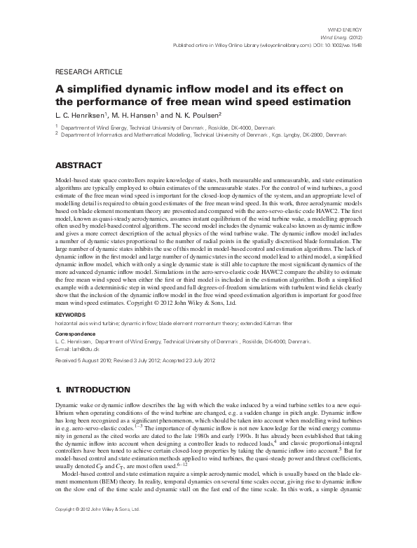 (PDF) A simplified dynamic inflow model and its effect on the ...