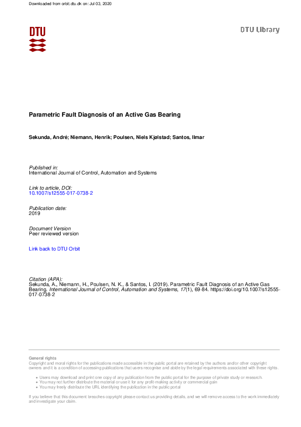 (PDF) Parametric Fault Diagnosis of an Active Gas Bearing