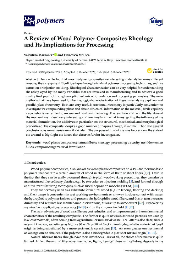 (PDF) A Review of Wood Polymer Composites Rheology and Its Implications ...