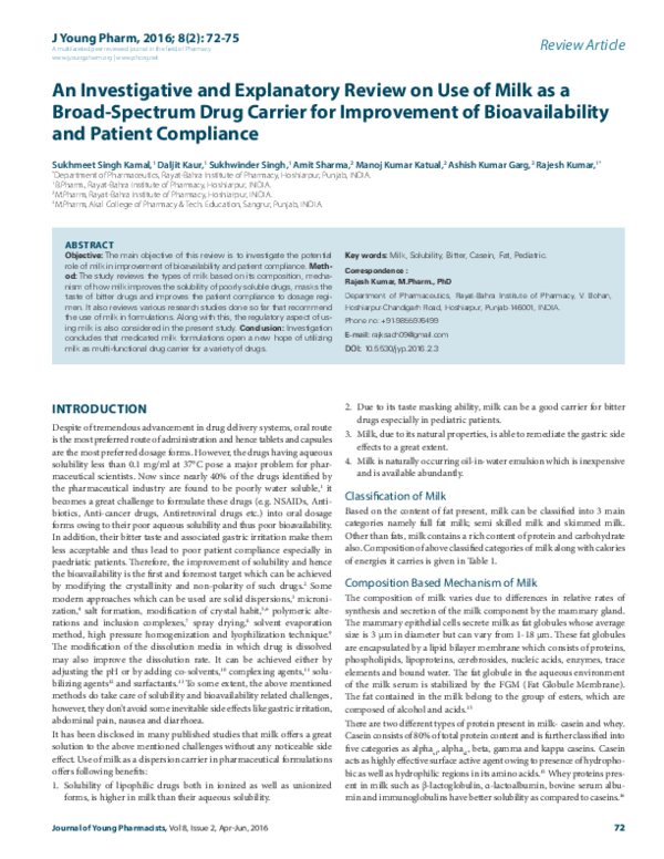 (PDF) An Investigative and Explanatory Review on Use of Milk as a Broad ...