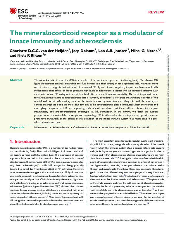 (PDF) The mineralocorticoid receptor as a modulator of innate immunity ...