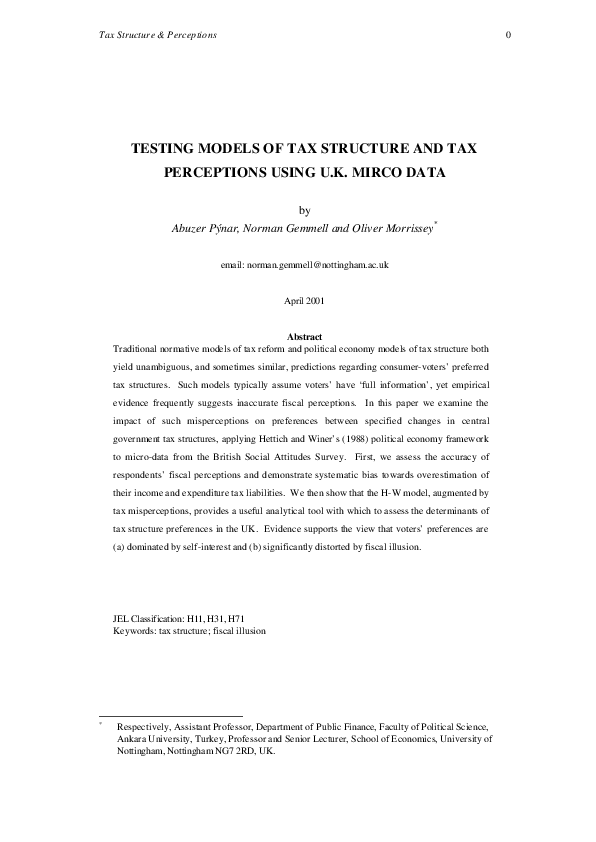 (PDF) Testing models of tax structure and tax perceptions USING UK ...