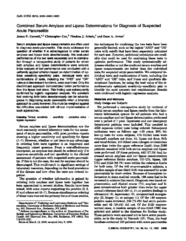 (PDF) Combined serum amylase and lipase determinations for diagnosis of ...