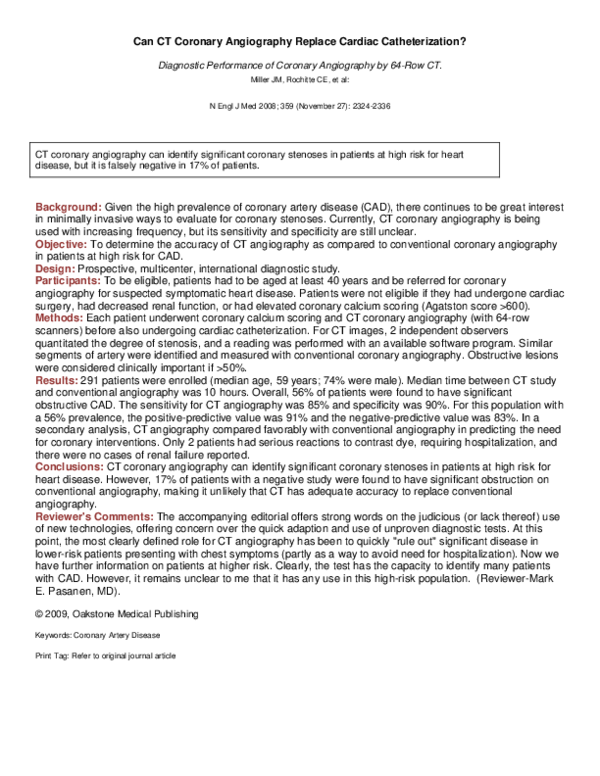 (PDF) Diagnostic Performance of Coronary Angiography by 64-Row CT