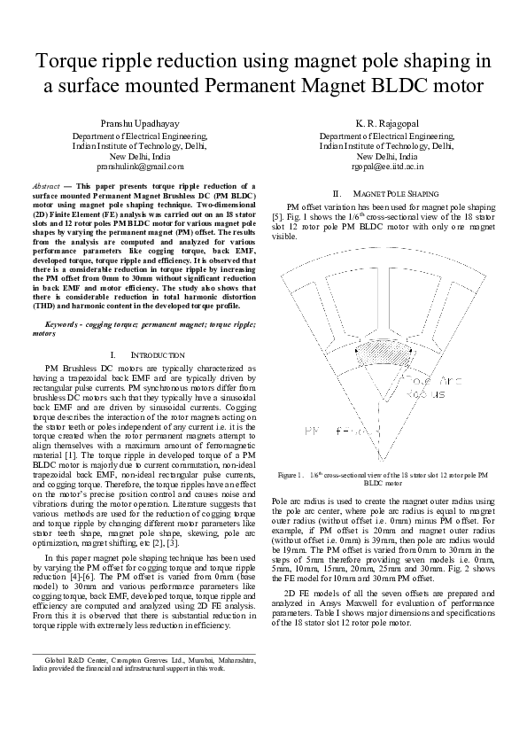 (PDF) Torque ripple reduction using magnet pole shaping in a surface ...