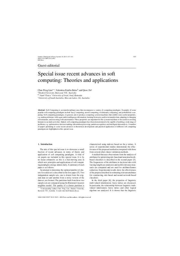 (PDF) Special issue recent advances in soft computing: Theories and ...