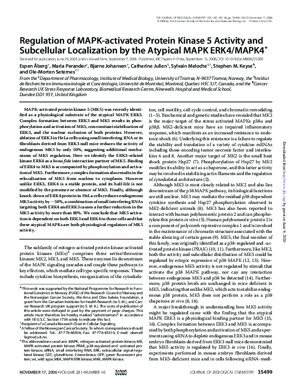 (PDF) Regulation of MAPK-activated Protein Kinase 5 Activity and ...
