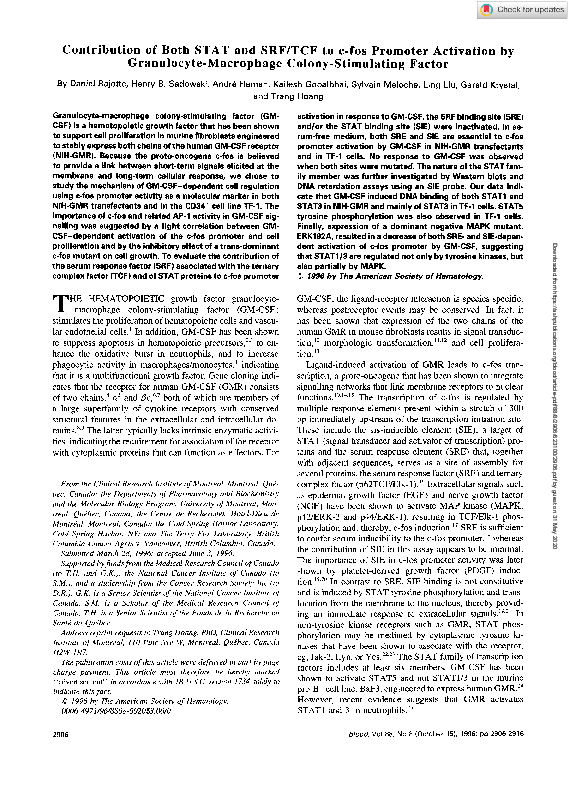 (PDF) Contribution of both STAT and SRF/TCF to c-fos promoter ...