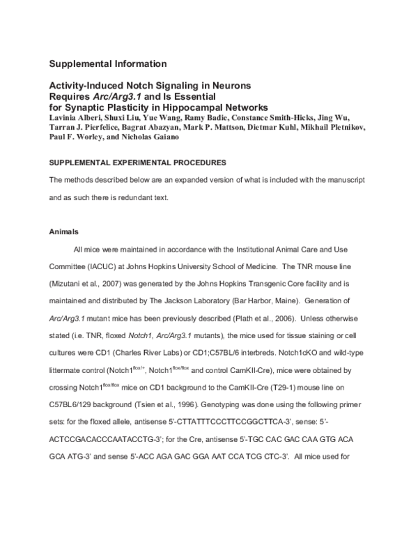 (PDF) Activity-induced Notch signaling in neurons requires Arc/Arg3.1 ...