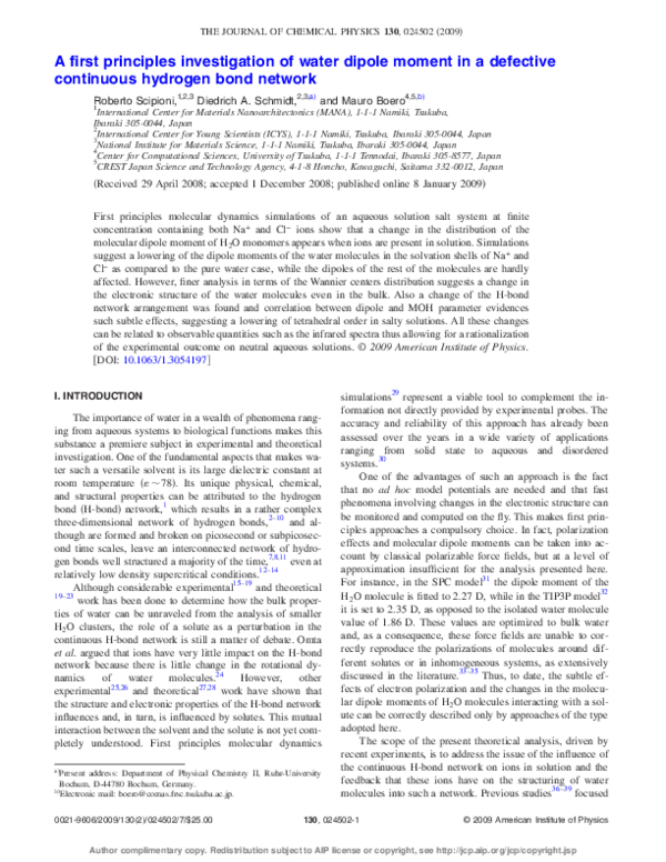 (PDF) A first principles investigation of water dipole moment in a ...