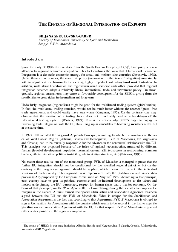 (PDF) The Effects of Regional Integration on Exports