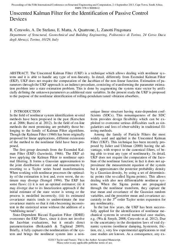 (PDF) Unscented Kalman Filter for the identification of passive control ...
