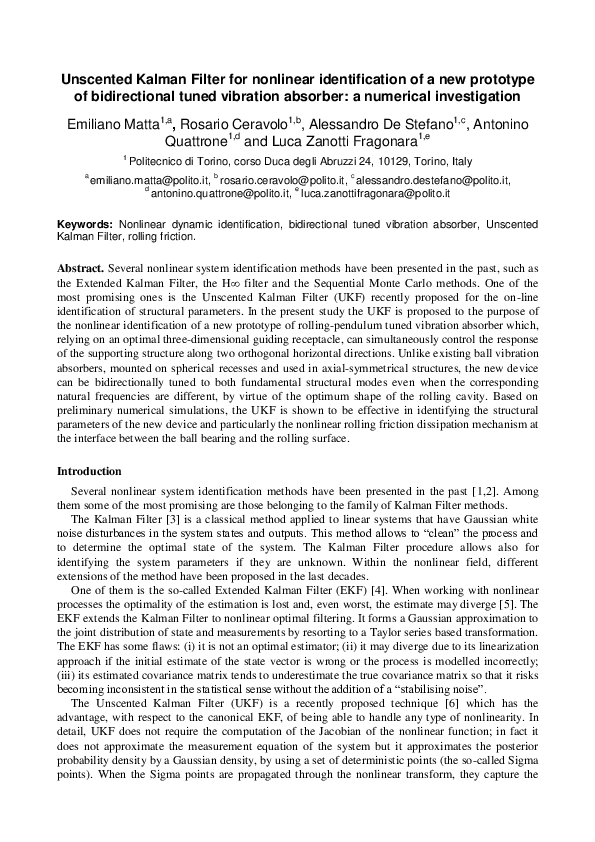 (PDF) Damas 2013 - Unscented Kalman Filter for nonlinear identification