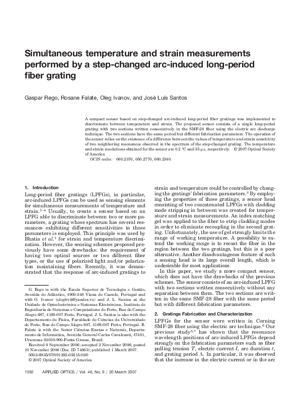 (PDF) Simultaneous temperature and strain measurements performed by a ...