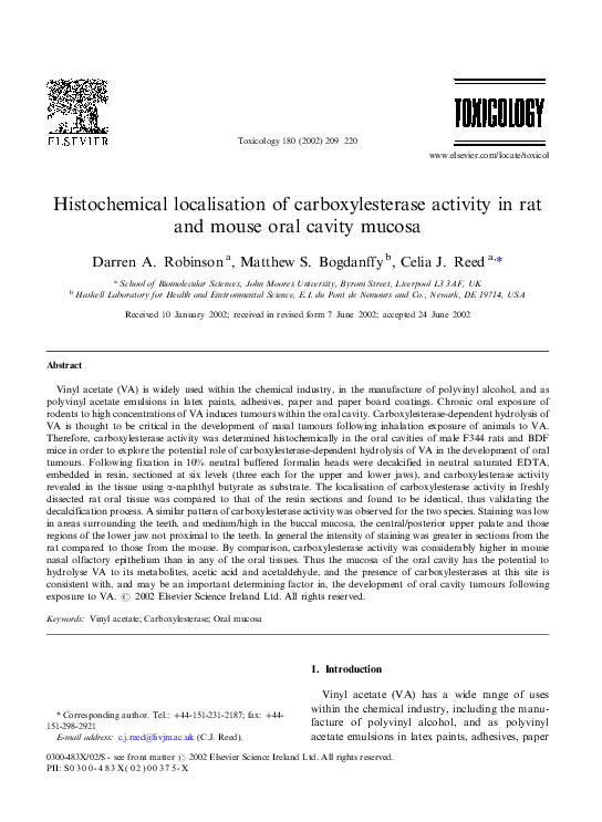 (PDF) Histochemical localisation of carboxylesterase activity in rat ...