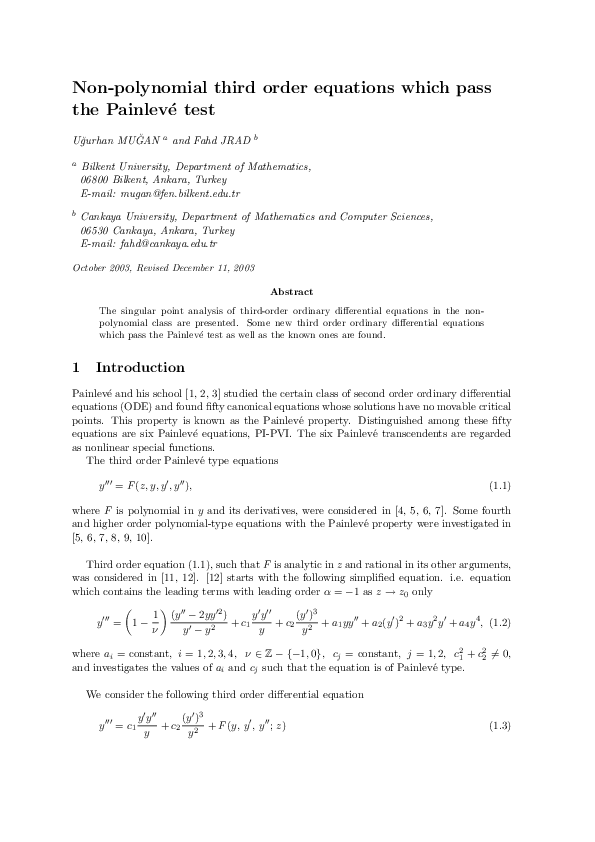 (PDF) Non-Polynomial Fourth Order Equations Which Pass the Painlevé Test