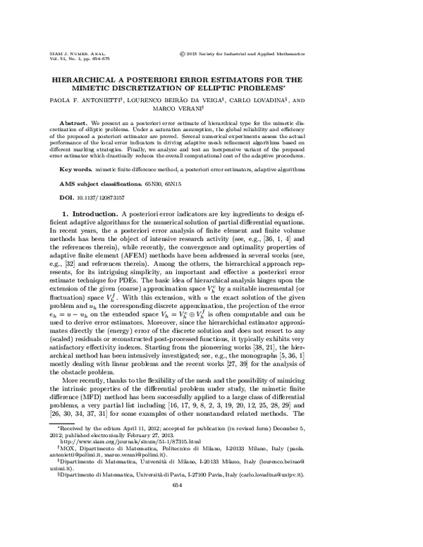 (PDF) Hierarchical A Posteriori Error Estimators for the Mimetic ...