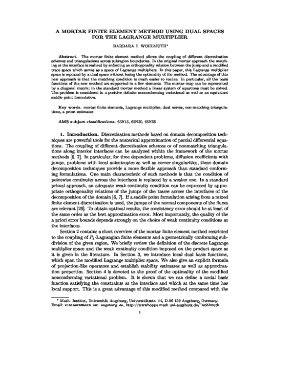 (PDF) A Mortar Finite Element Method Using Dual Spaces for the Lagrange ...