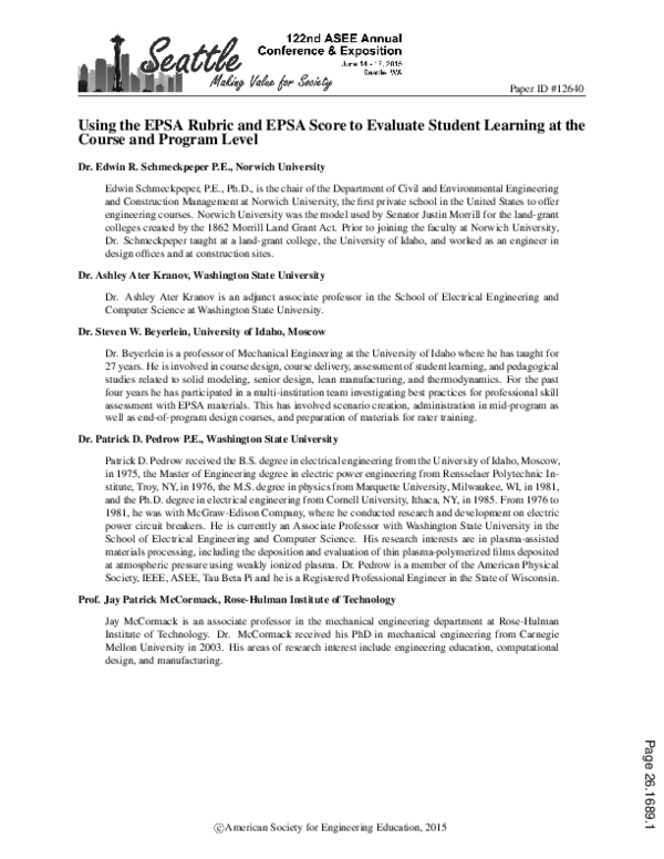 (PDF) Using the EPSA Rubric and EPSA Score to Evaluate Student Learning ...