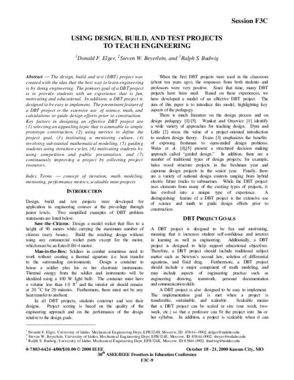 (PDF) Using design, build, and test projects to teach engineering