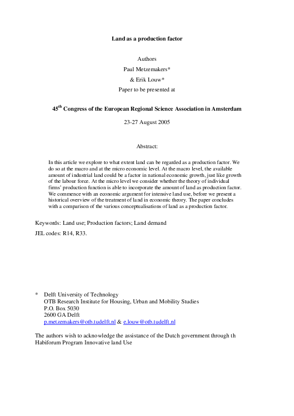 (PDF) Land as a production factor