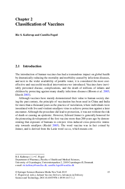 (PDF) Classification of Vaccines