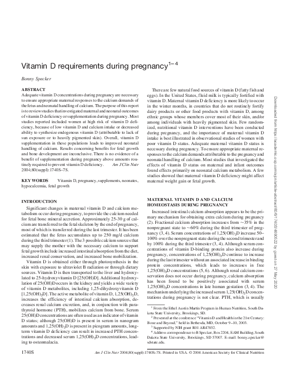 (PDF) Vitamin D requirements during pregnancy Bonny Specker