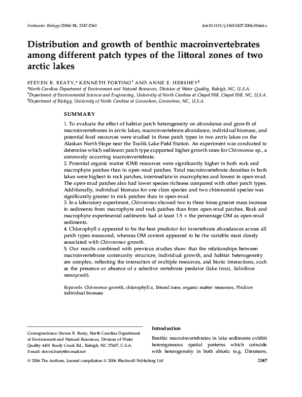 (PDF) Distribution and growth of benthic macroinvertebrates among ...