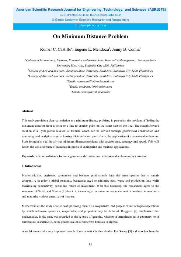 (PDF) On Minimum Distance Problem