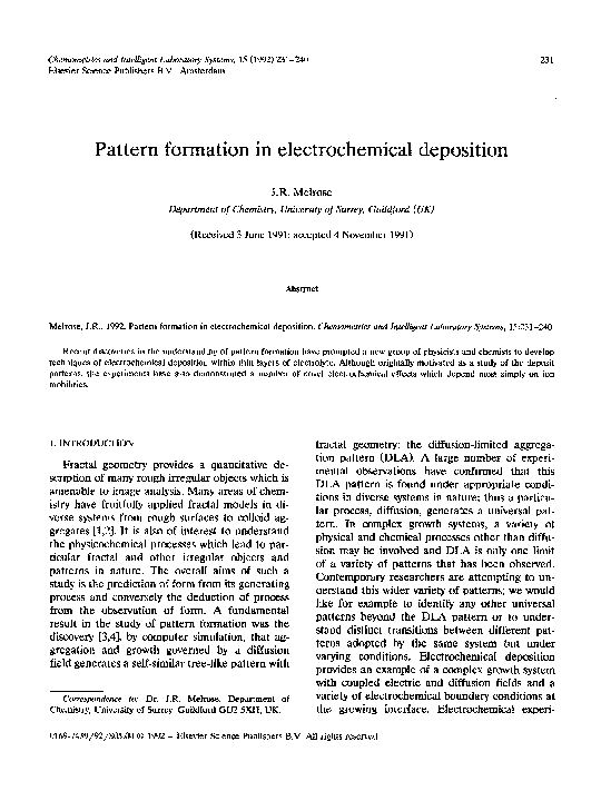 (PDF) Pattern formation in electrochemical deposition John MELROSE