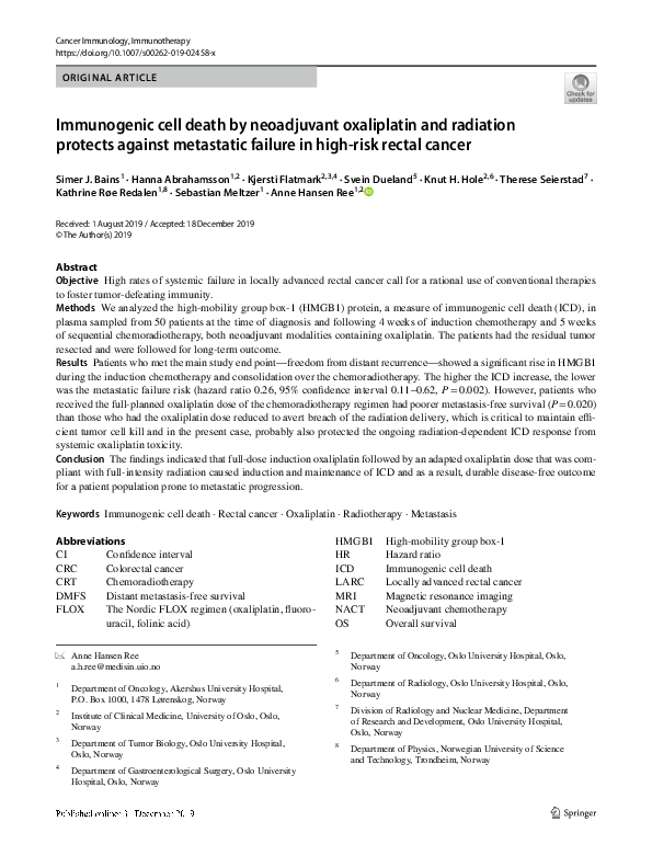 (PDF) Immunogenic cell death by neoadjuvant oxaliplatin and radiation ...
