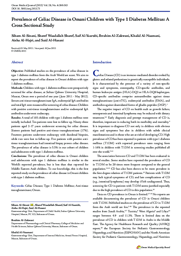 (PDF) Prevalence of Celiac Disease in Omani Children with Type 1 ...