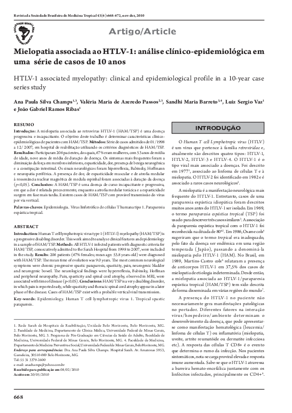 (PDF) [HTLV1 associated myelopathy clinical and epidemiological