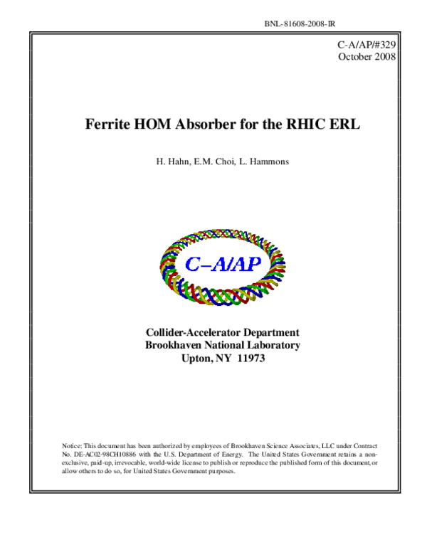 (PDF) Ferrite HOM Absorber for the RHIC ERL