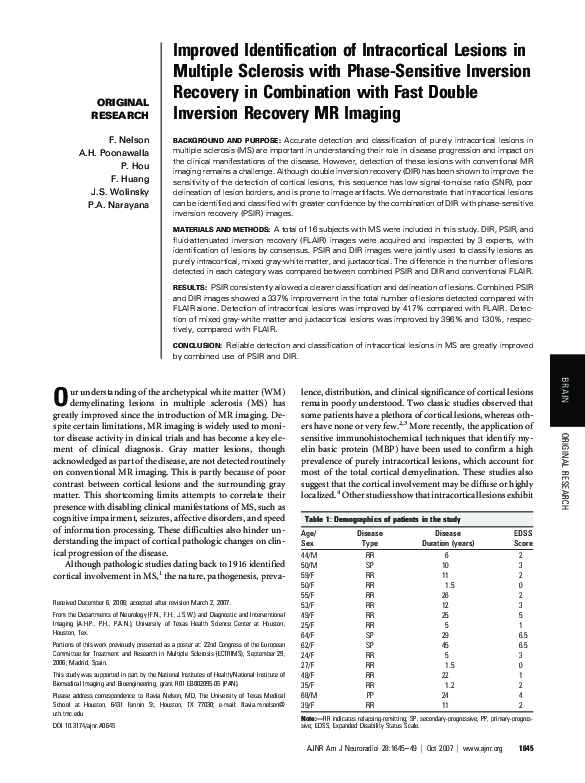 (PDF) Improved Identification of Intracortical Lesions in Multiple ...