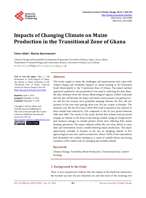 (PDF) Impacts of Changing Climate on Maize Production in the ...