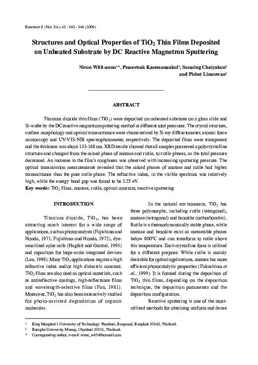 (PDF) Structures and Optical Properties of TiO2 Thin Films Deposited on ...