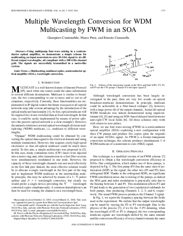 (PDF) Multiple Wavelength Conversion for WDM Multicasting by FWM in an SOA