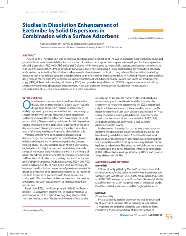 (PDF) Studies in Dissolution Enhancement of Ezetimibe by Solid ...