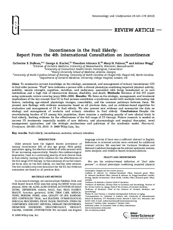 (PDF) Incontinence in the frail elderly: Report from the 4th ...
