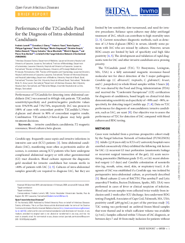 (PDF) Performance of the T2Candida Panel for the diagnosis of intra ...