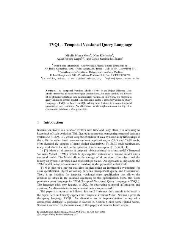(PDF) TVQL - Temporal Versioned Query Language