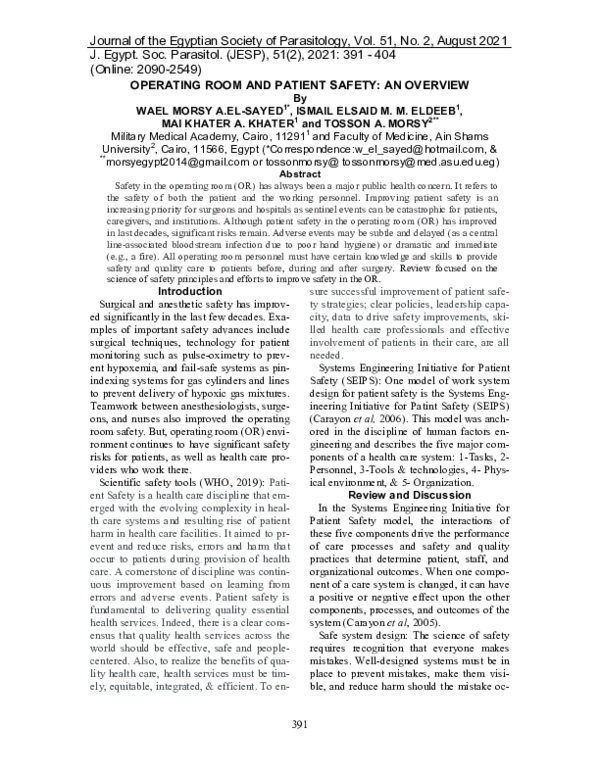 (PDF) Operating Room and Patient Safety: An Overview