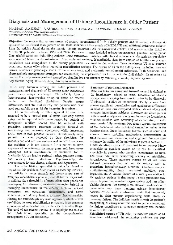 (PDF) Diagnosis and management of urinary incontinence in the older patient