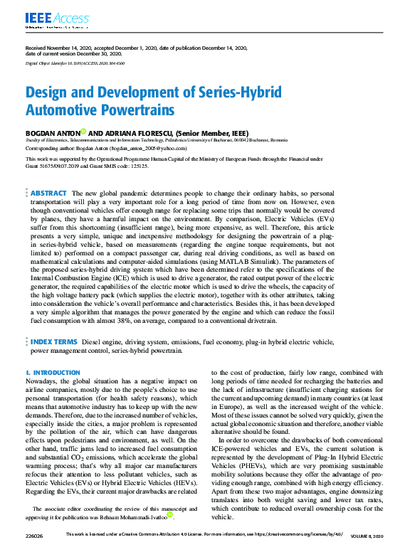 (PDF) Design and Development of SeriesHybrid Automotive Powertrains